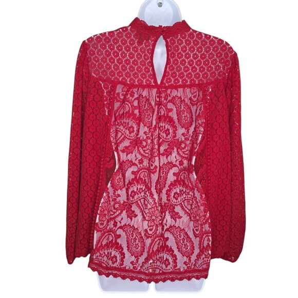Torrid Rhubarb Mixed Lace High Neck Top Blouse Size 0 Large - Picture 3 of 11